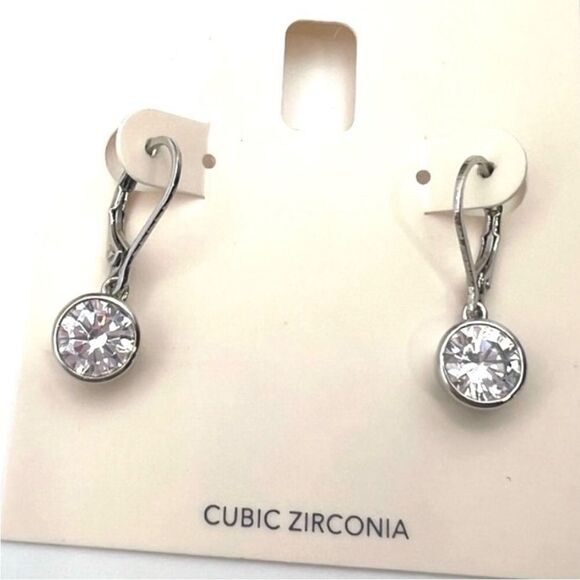 ON 34th Silver Drop Earrings with Cubic Zirconia - Picture 2 of 3